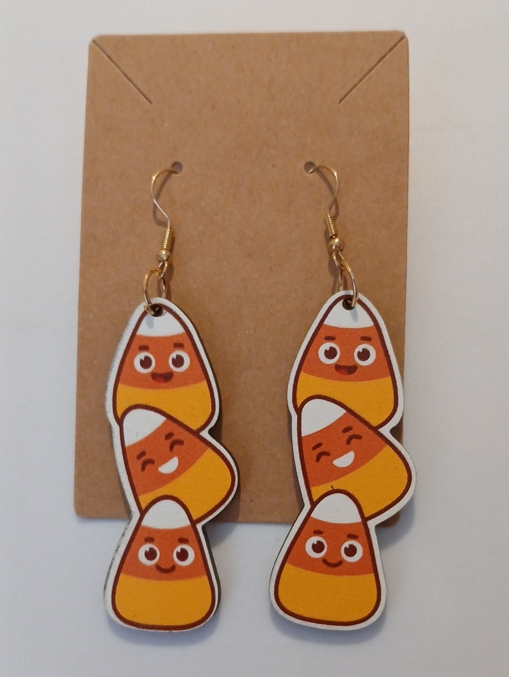 Fashion Jewelry Candy Corn Character Drop Earrings - Yellow Orange
